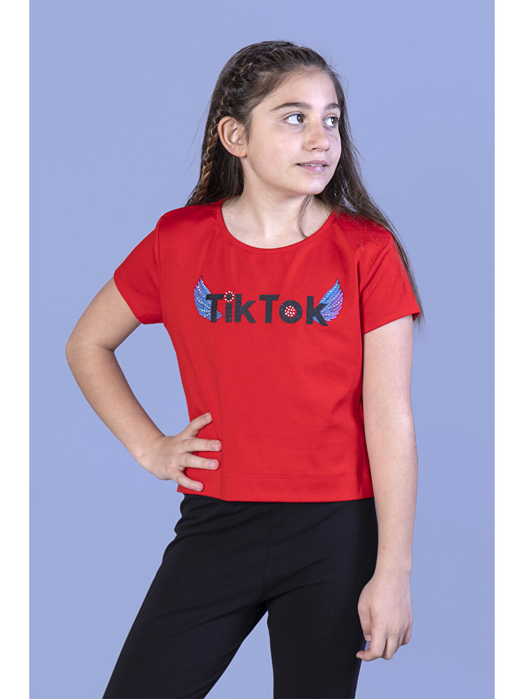 Kırmızı Kız Çocuk Ön Arka Baskılı Tişört