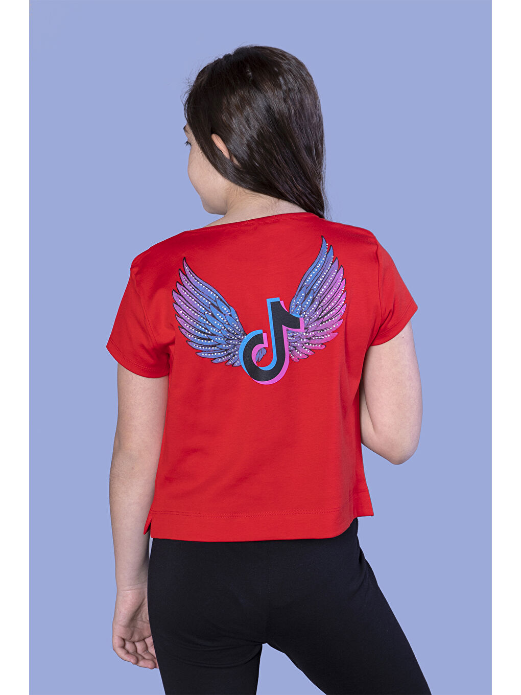 Kırmızı Kız Çocuk Ön Arka Baskılı Tişört-1