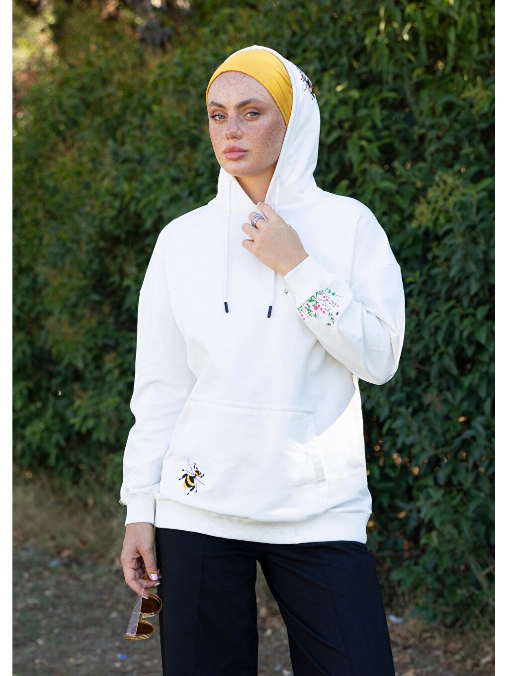 Beyaz Tesettür Eşofman Üstü Arı Maya-6