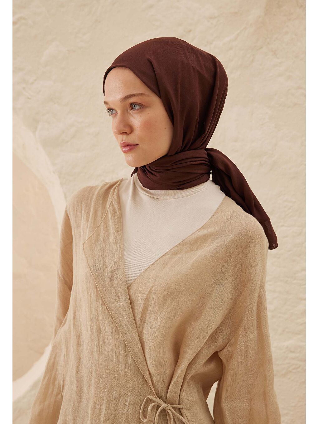 Kahverengi Rami Viskon Şal Kızıl Kahve-1