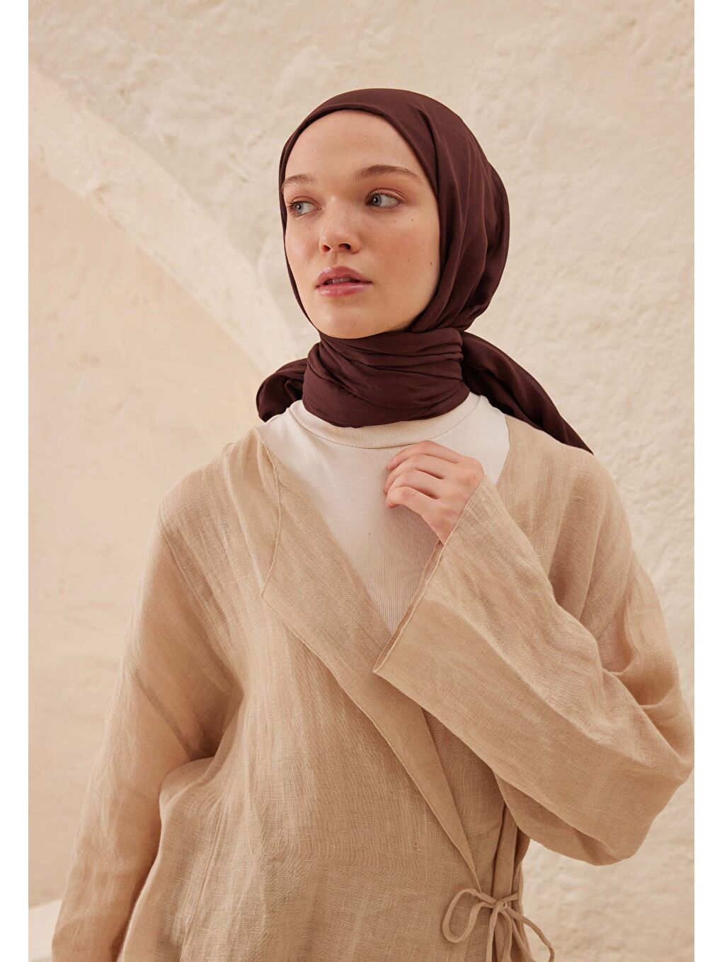 Kahverengi Rami Viskon Şal Kızıl Kahve-2