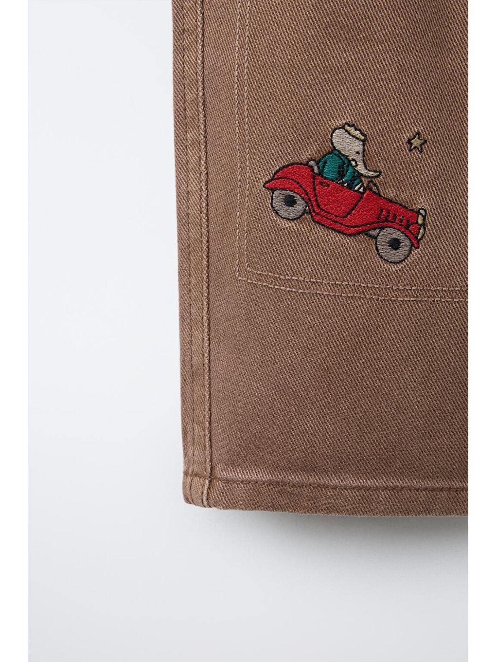 Erkek Çocuk Pamuklu Kahverengi Araba Nakışlı Pantolon – Lastikli Rahat Kesim-2