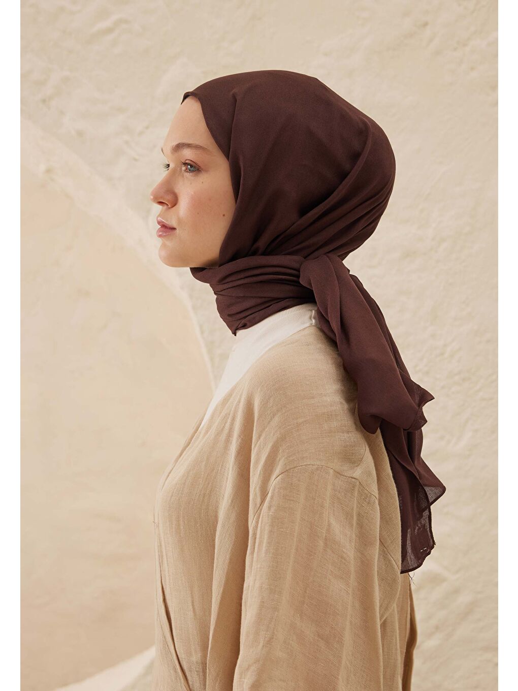 Kahverengi Rami Viskon Şal Kızıl Kahve-3