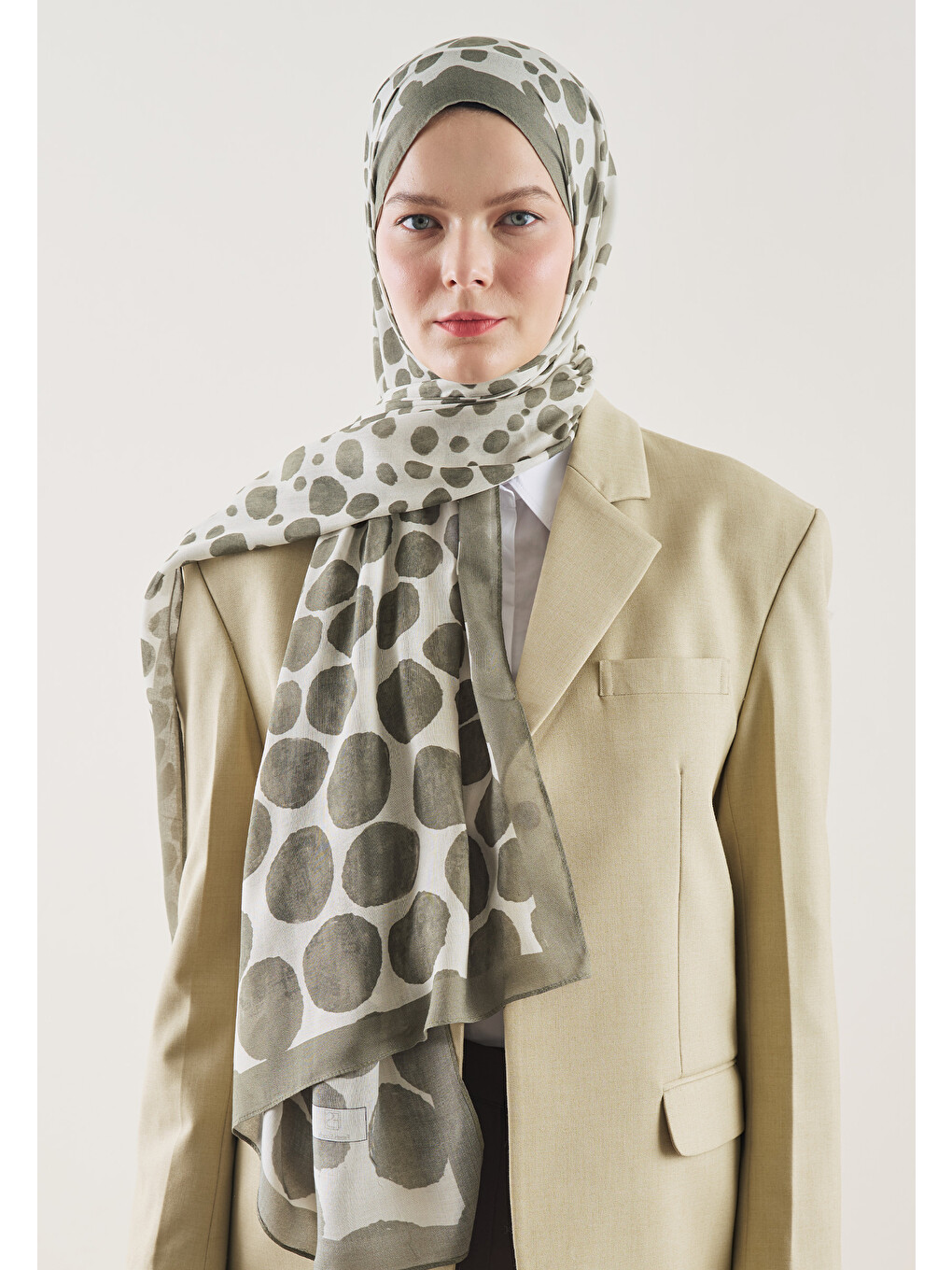 Yeşil Polka Dots Desen Rami Şal Çağla-1