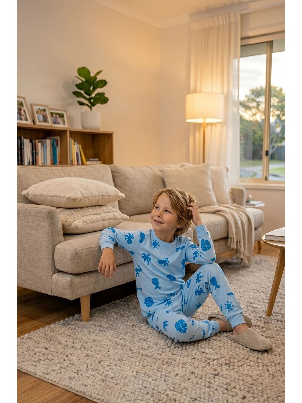 Deniz Temalı Mavi Renk %100 Pamuk Erkek Çocuk Pijama Takımı-6