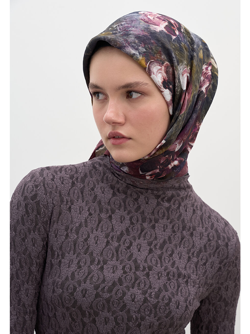 Pembe Madeleıne Desen Pamuklu Viskon Eşarp Gülkurusu-3