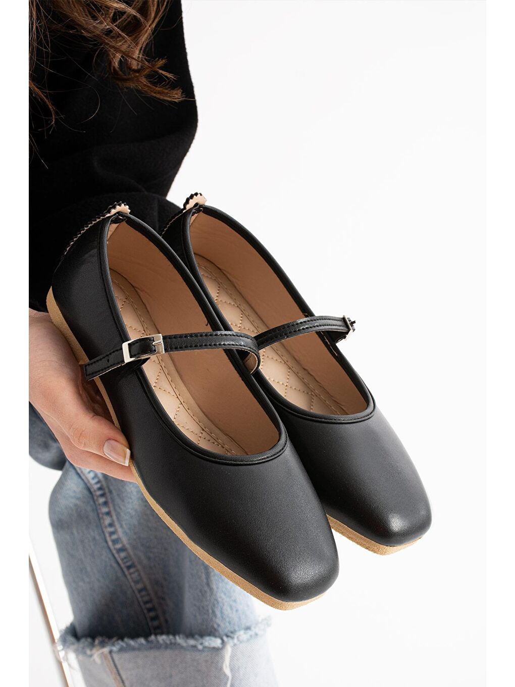 Siyah AL-142 Tokalı Babet Günlük Kadın Ayakkabı Ev Babeti-2