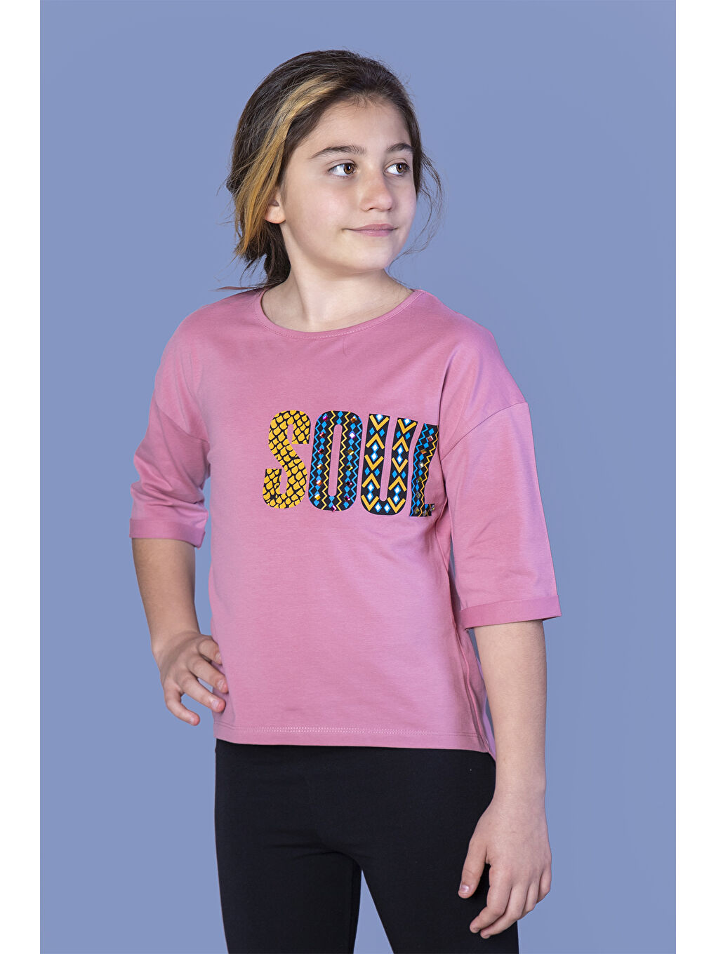 Pembe Kız Çocuk Soul Baskılı Tişört