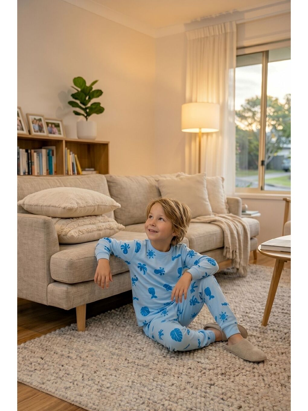 Deniz Temalı Mavi Renk %100 Pamuk Erkek Çocuk Pijama Takımı-7