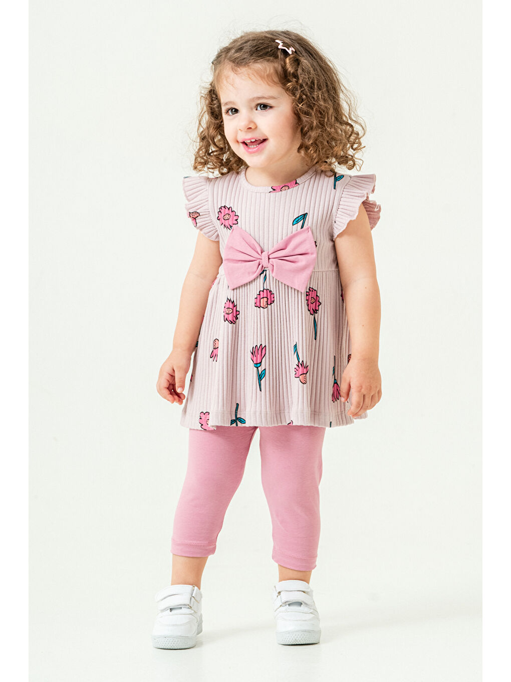 Bi&Em Smile Kız Bebek Çiçekli Badili Kurdele Detaylı Taytlı Takım 6-24 Ay Açık Lila 016-2
