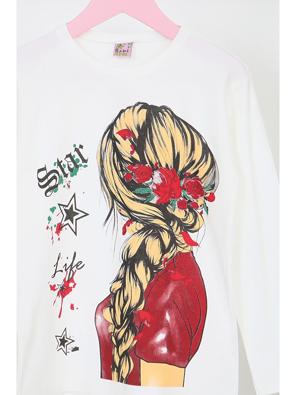 Kız Çocuk Beyaz Uzun Kollu Baskılı Penye Badi - 27694-1