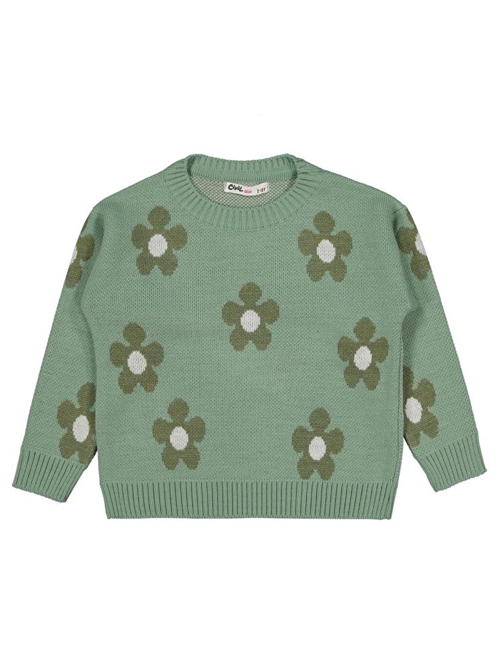 Girls Papatya Desenli 2-5 Yaş Kazak - Haki 4-5 Yaş