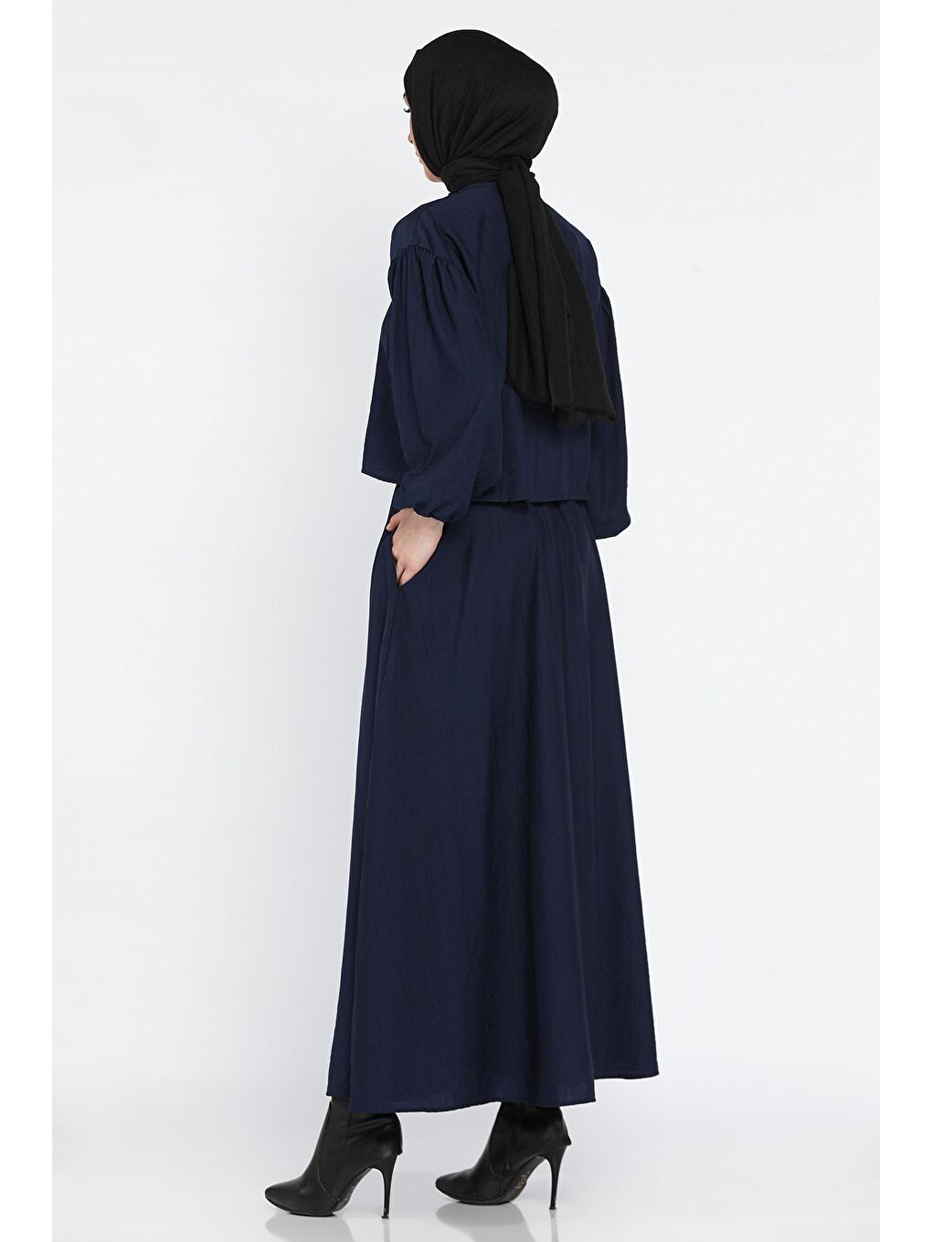 Lacivert Cep Detaylı Etek Gömlek Tesettür İkili Takım-4