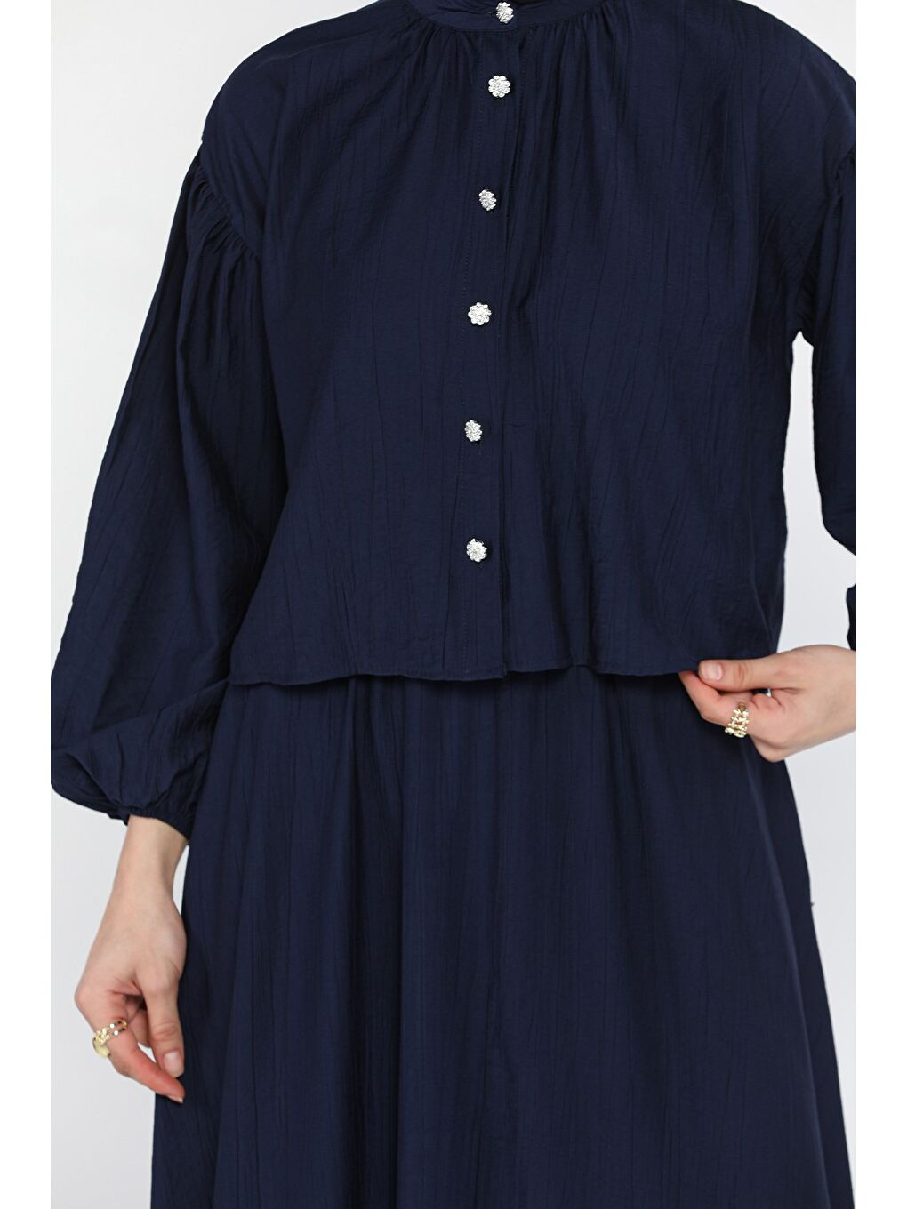Lacivert Cep Detaylı Etek Gömlek Tesettür İkili Takım-6