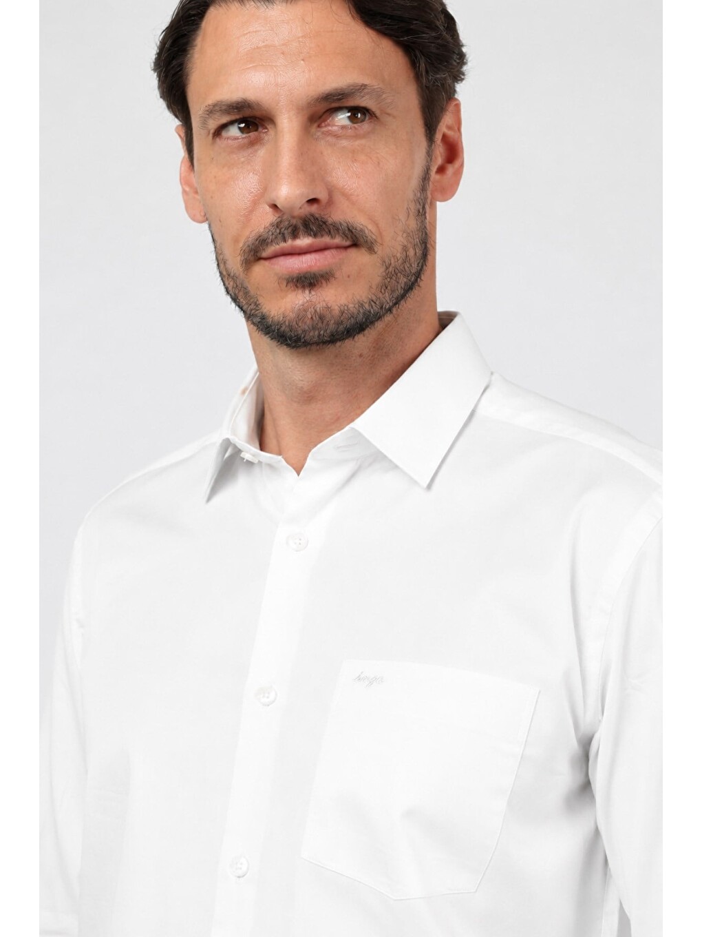 Beyaz Sert Yaka Uzun Kol Cepli Saten Comfort Fit %100 Pamuk Gömlek 1004260423-3