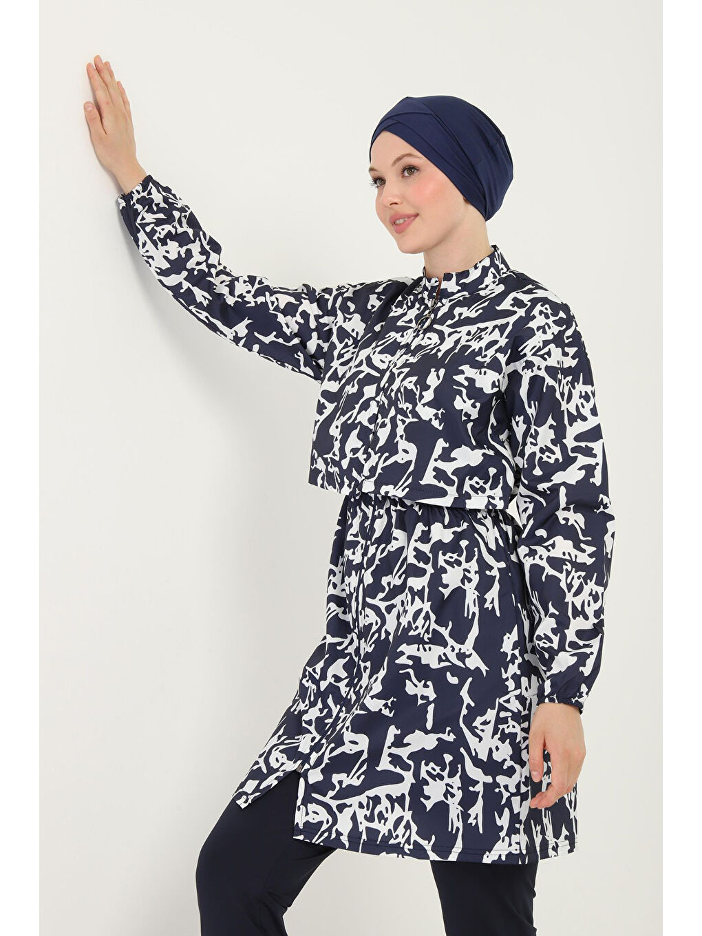 Desenli Tam Kapalı Tesettür Mayo 09 Lacivert01-1