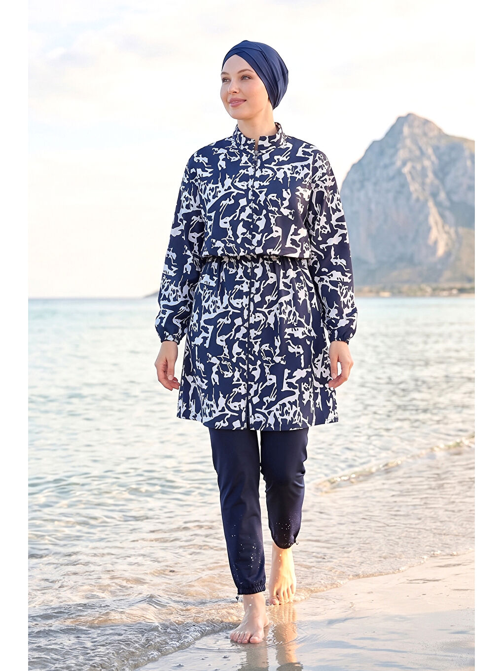 Desenli Tam Kapalı Tesettür Mayo 09 Lacivert01-2