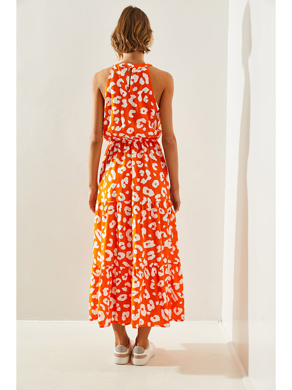 Turuncu Kadın Halter Yaka Elbise-5