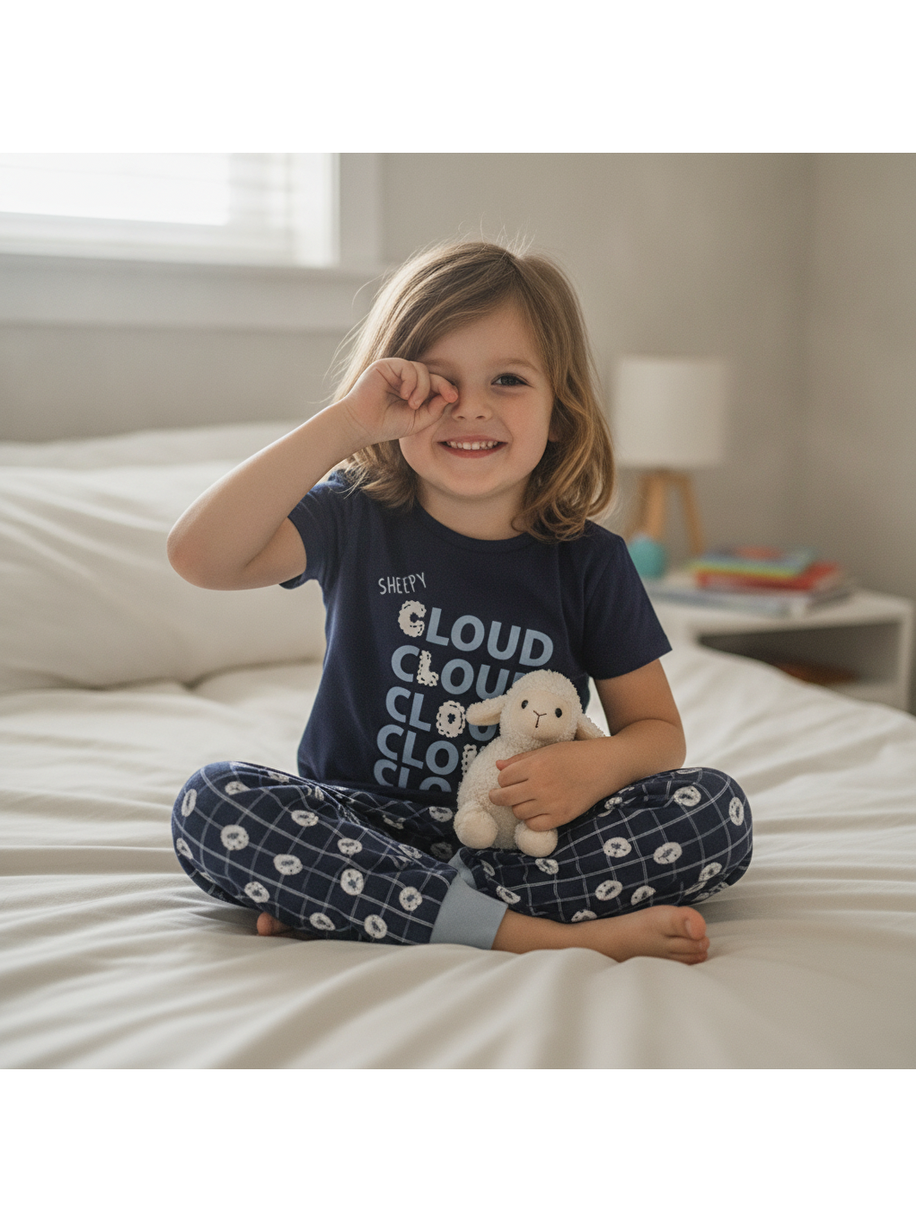 Çocuk Cloud Baskılı Lacivert Renk 2'li Takım Cb1043-4