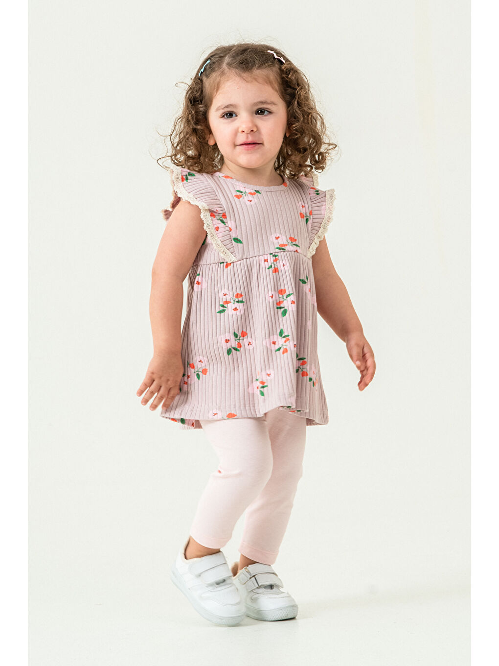 Kız Bebek Çiçekli Badili Taytlı Takım 6-24 Ay Açık Lila 011-1