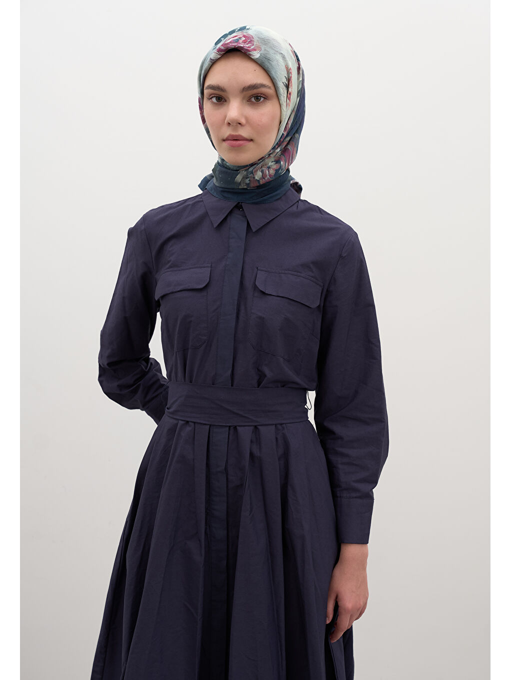 Marıelle Desen Pamuklu Viskon Eşarp Lacivert-2