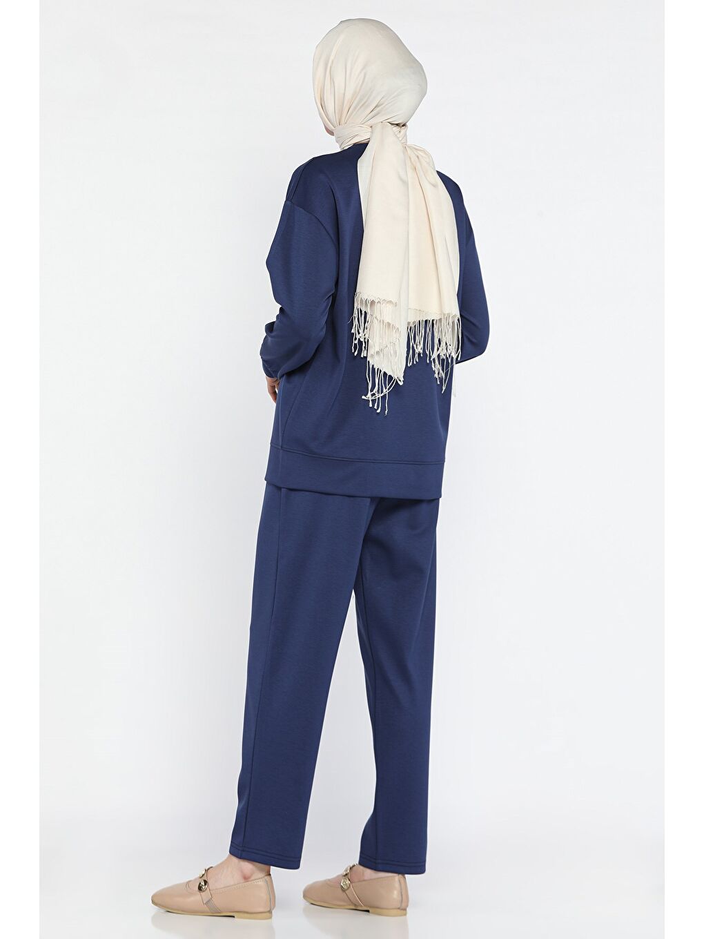 Lacivert Tesettür Aplike Nakışlı Sweat Pantolon İkili Takım-5