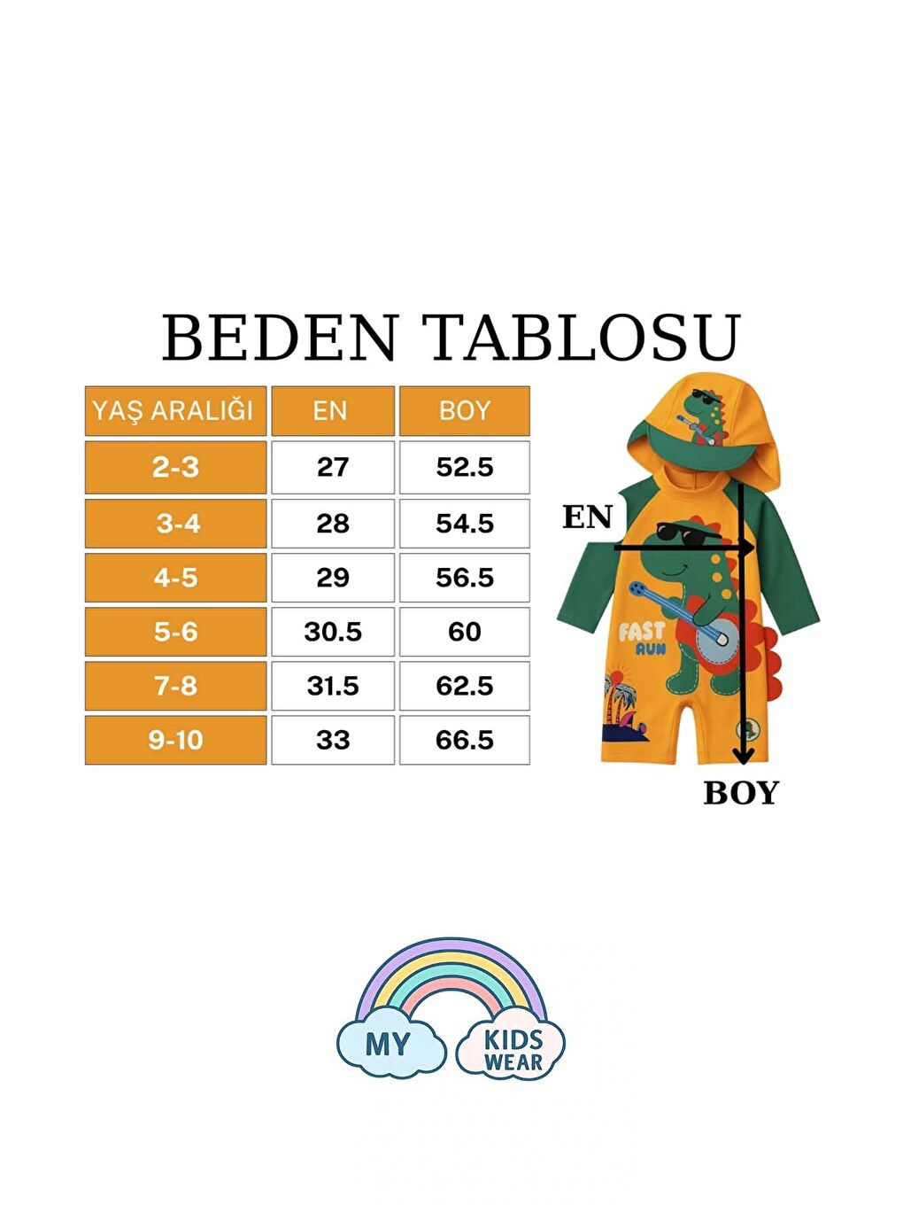 Turuncu Çocuk Desenli Mayo Takımı - UV Korumalı Bone ve Güneş Gözlüğü Hediyeli 2'li Set 12695-1