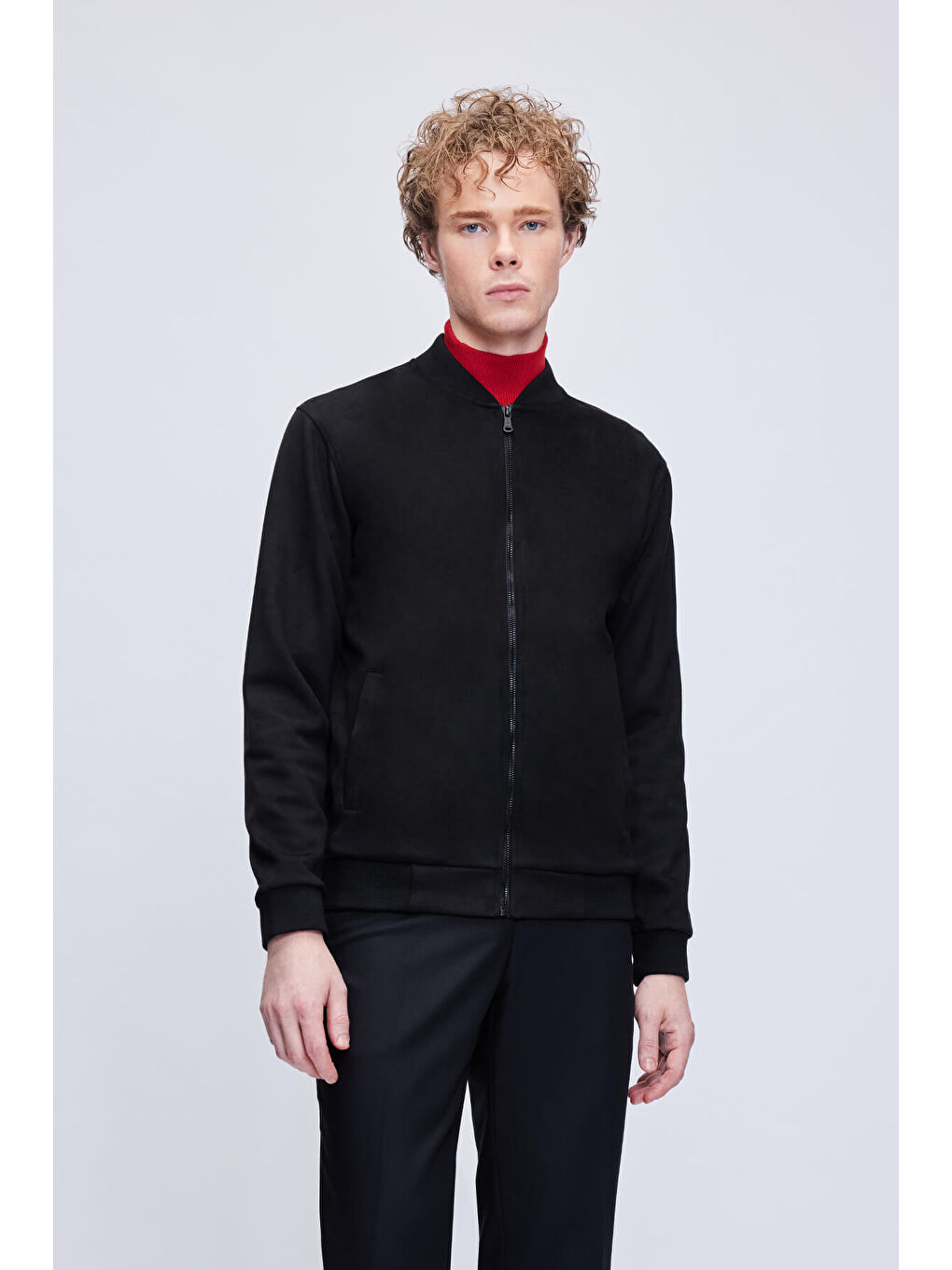 Siyah Regular Fit Bomber Yaka Mevsimlik Mont