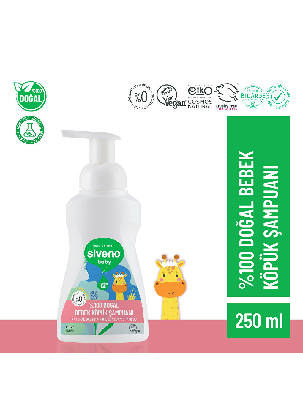 %100 Doğal Bebek Köpük Şampuanı Yenidoğan Saç ve Vücut İçin Nemlendirici Bitkisel Vegan 250 ml