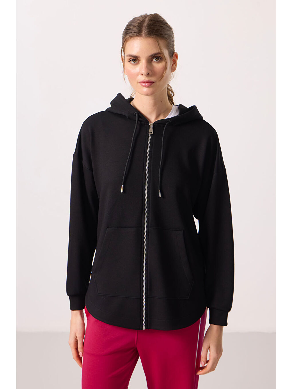 TOMMYLIFE Siyah Yumuşak Dokulu Kapüşonlu Oversize Kadın Tunik Sweatshirt   97302 - 3