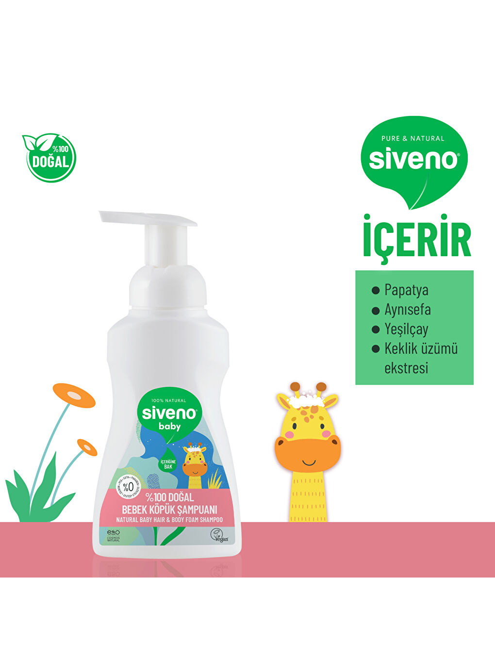 %100 Doğal Bebek Köpük Şampuanı Yenidoğan Saç ve Vücut İçin Nemlendirici Bitkisel Vegan 250 ml-2