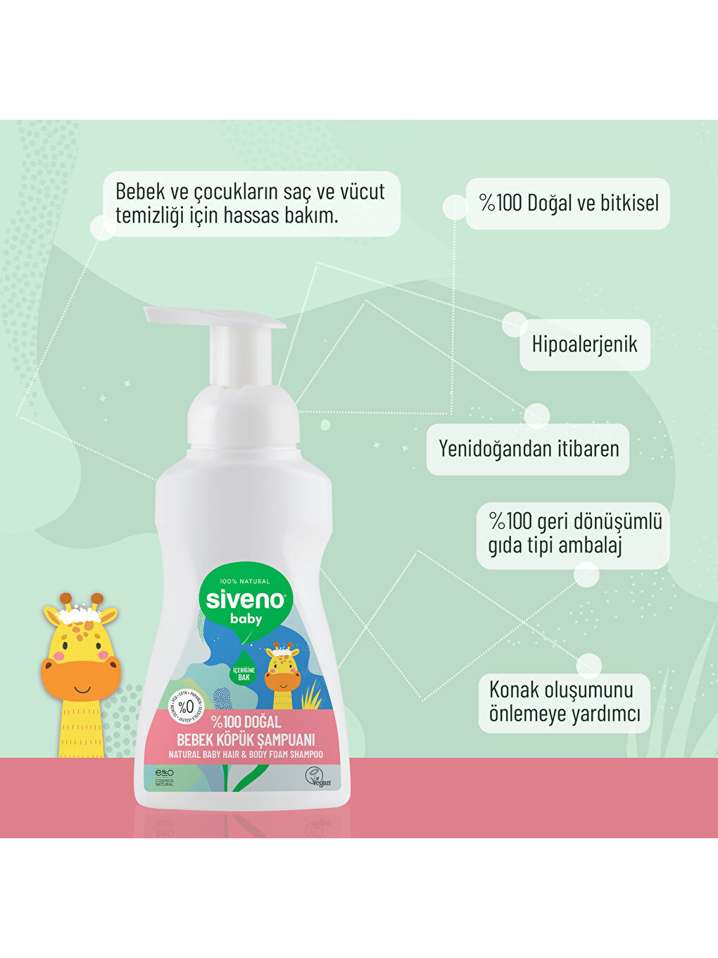 %100 Doğal Bebek Köpük Şampuanı Yenidoğan Saç ve Vücut İçin Nemlendirici Bitkisel Vegan 250 ml-4