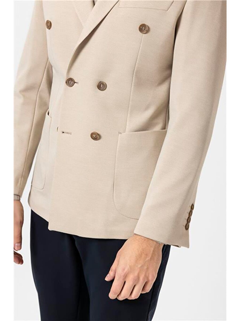 Bej Slim Düz Sivri Yaka 6 Drop Ceket-4