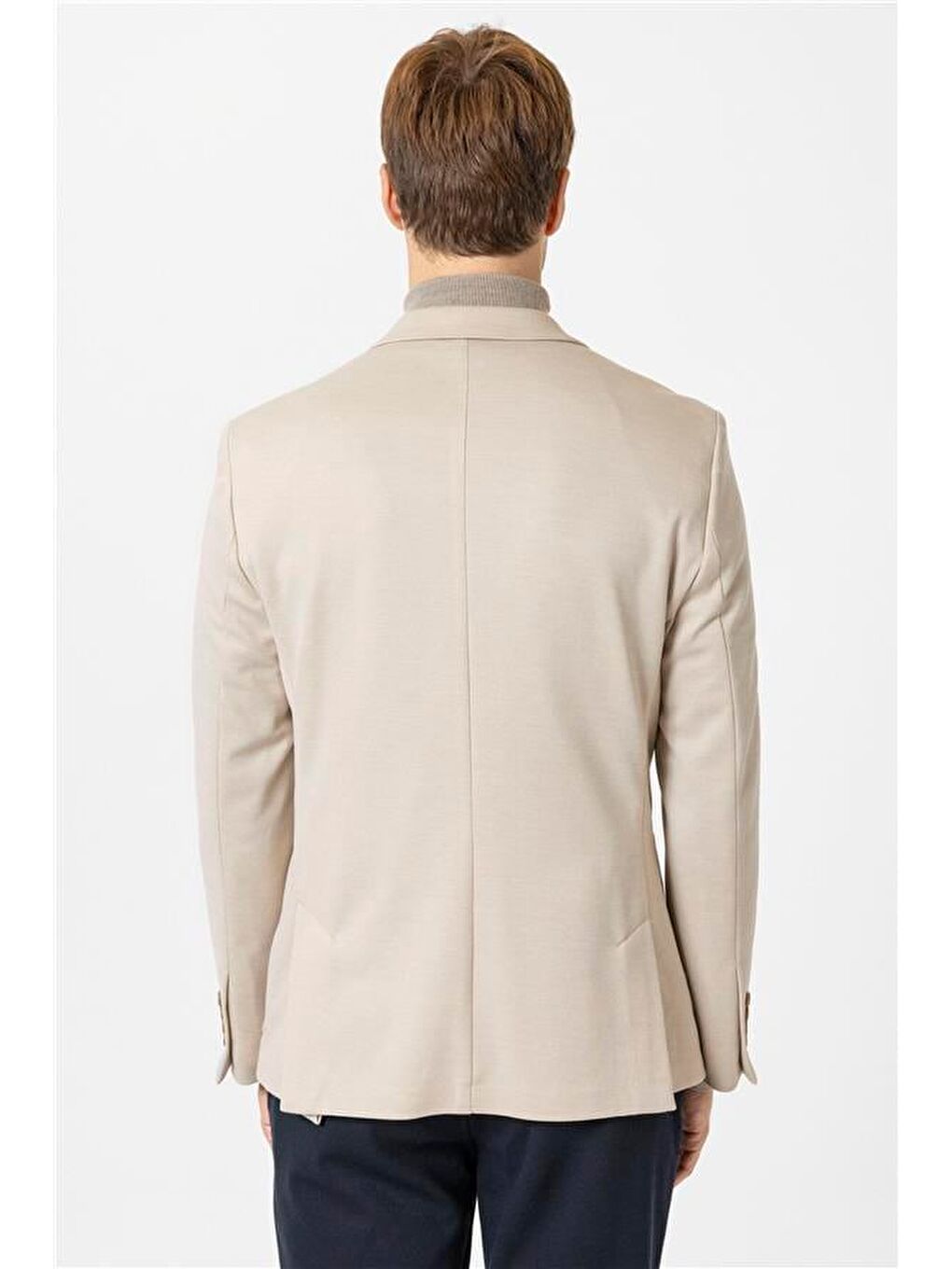 Bej Slim Düz Sivri Yaka 6 Drop Ceket-5