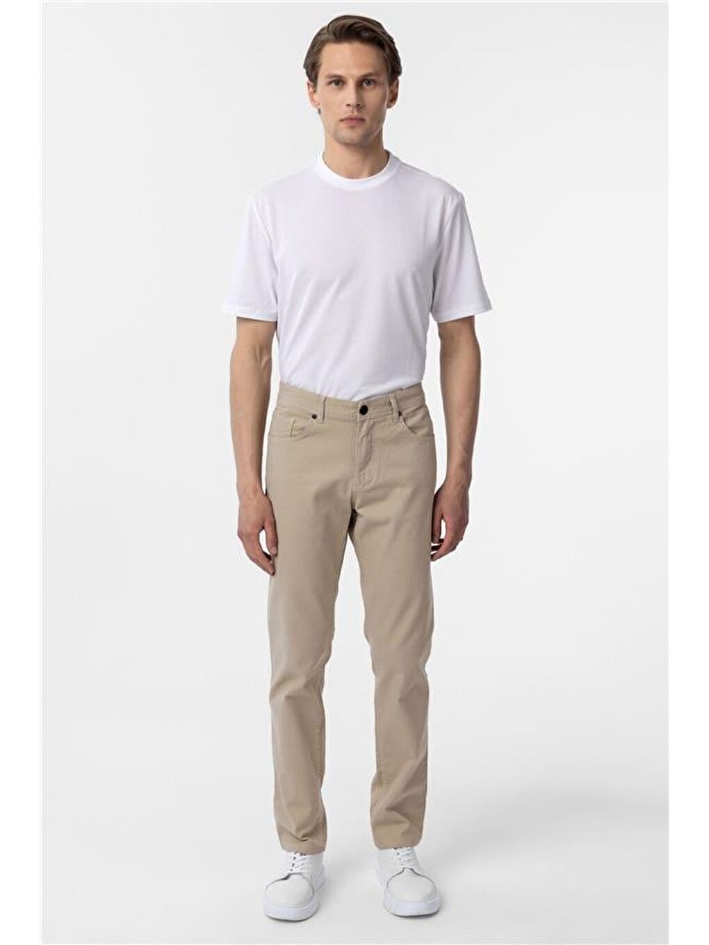 Bej Slim Düz Pantolon