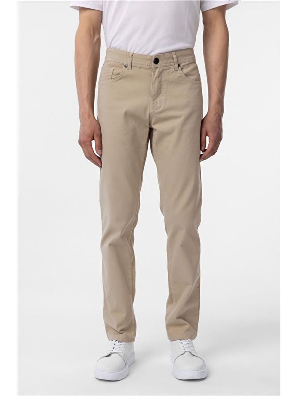 Bej Slim Düz Pantolon-1