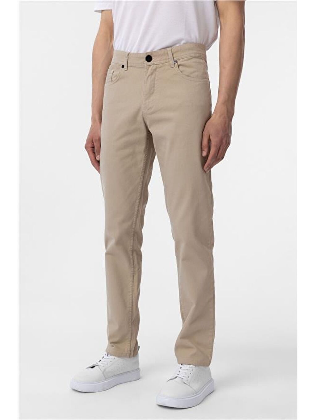 Bej Slim Düz Pantolon-2