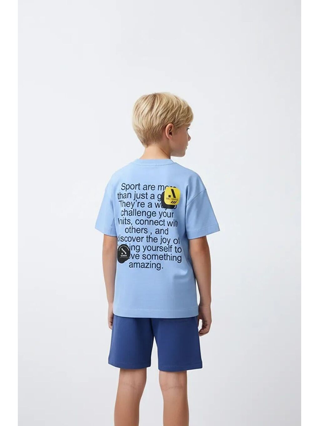 Karışık Erkek Çocuk Pamuklu Mavi Baskılı T-Shirt Ve Şort Takım - Fermuar Cepli-2