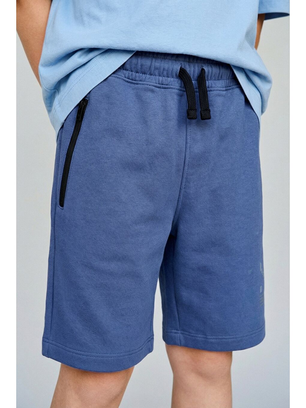 Karışık Erkek Çocuk Pamuklu Mavi Baskılı T-Shirt Ve Şort Takım - Fermuar Cepli-3