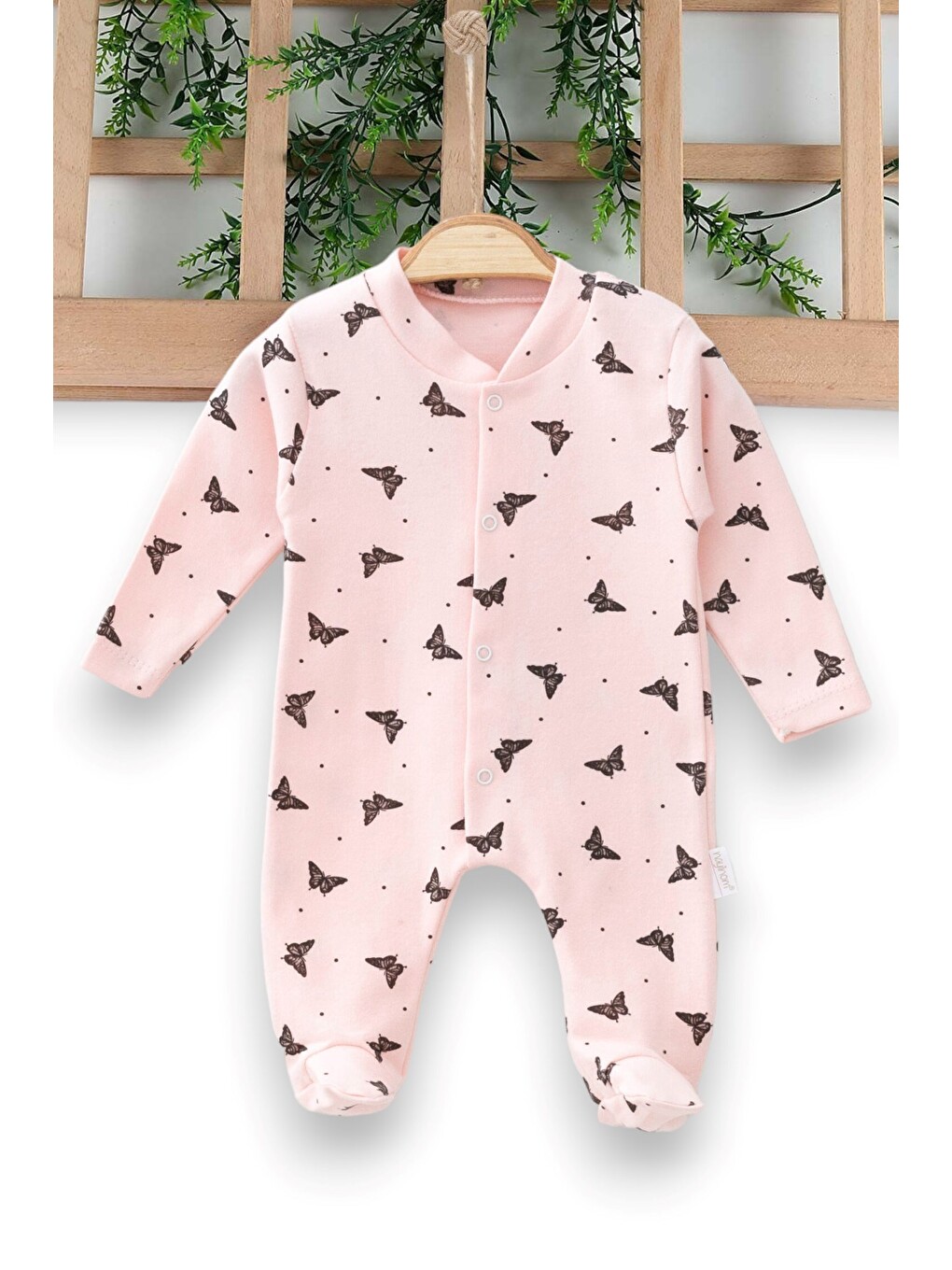 Pembe Kız Bebek Mevsimlik Kelebek Baskılı Patikli Yeni Doğan Tulum
