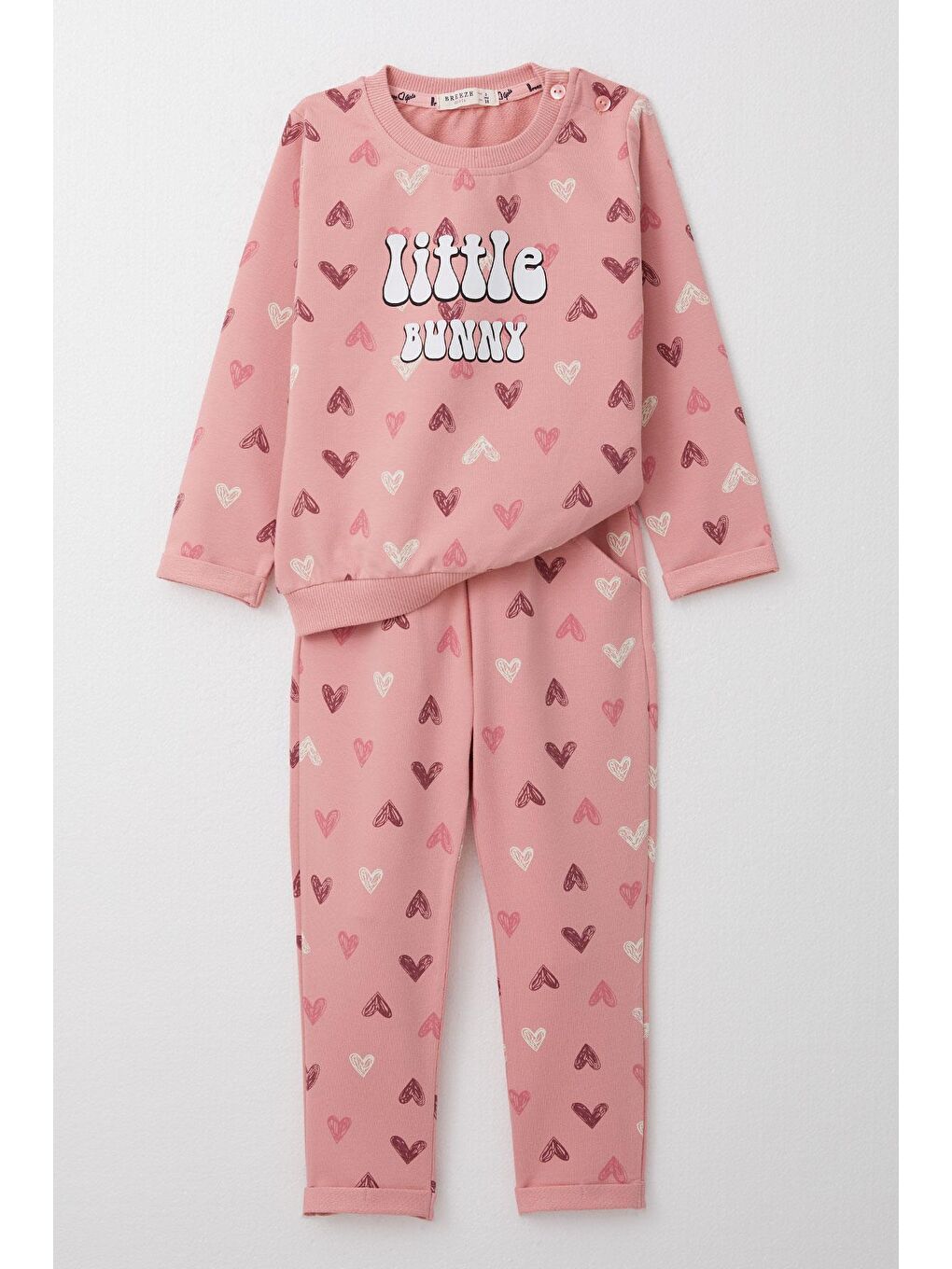 Pembe Kız Bebek Eşofman Takım Renkli Kalp Desenli Gülkurusu (1 Yaş)