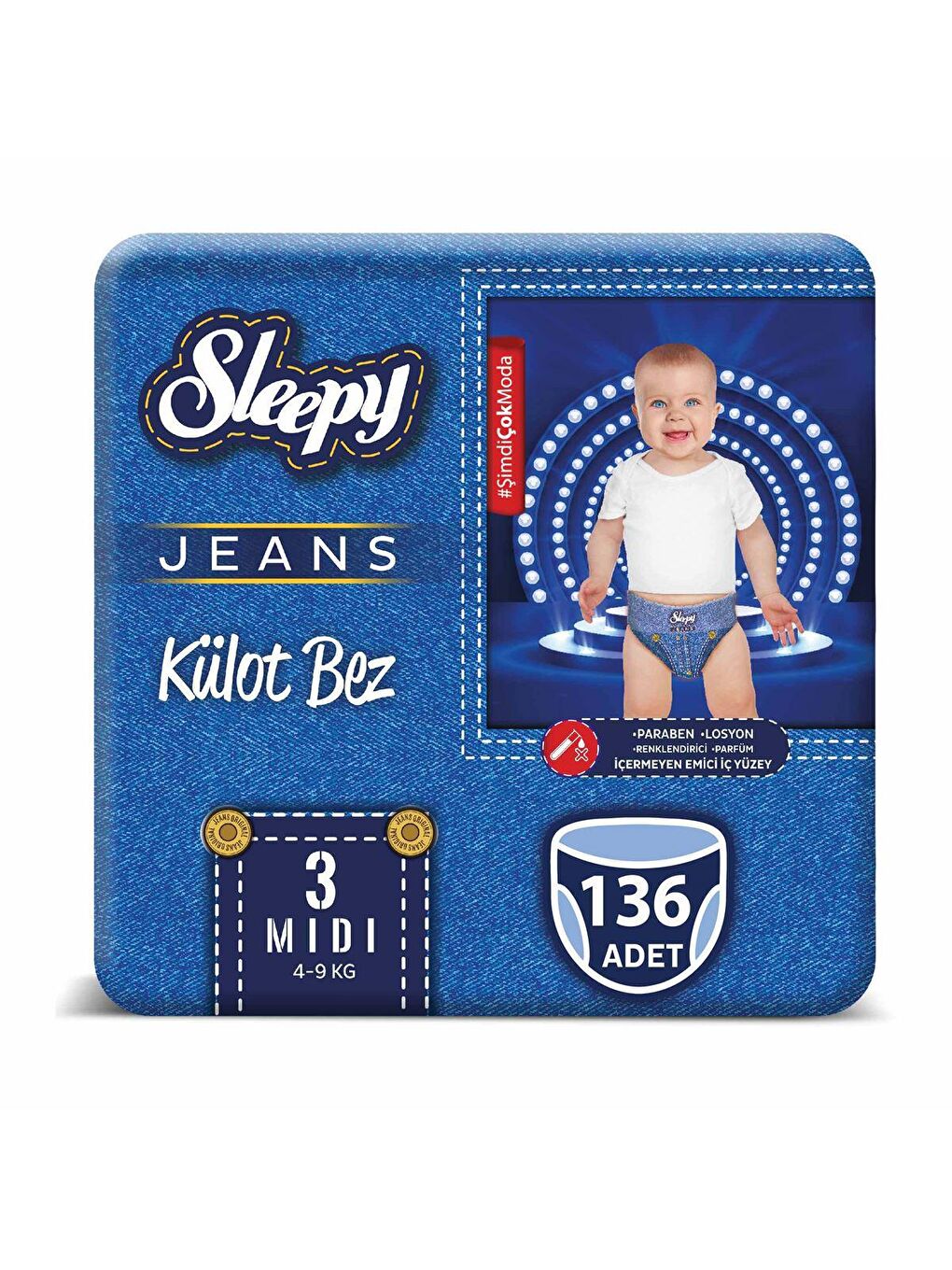 Sleepy Açık Lacivert Jeans KÜLOT Bez 3 Numara Midi 4’lü Jumbo 136 Adet