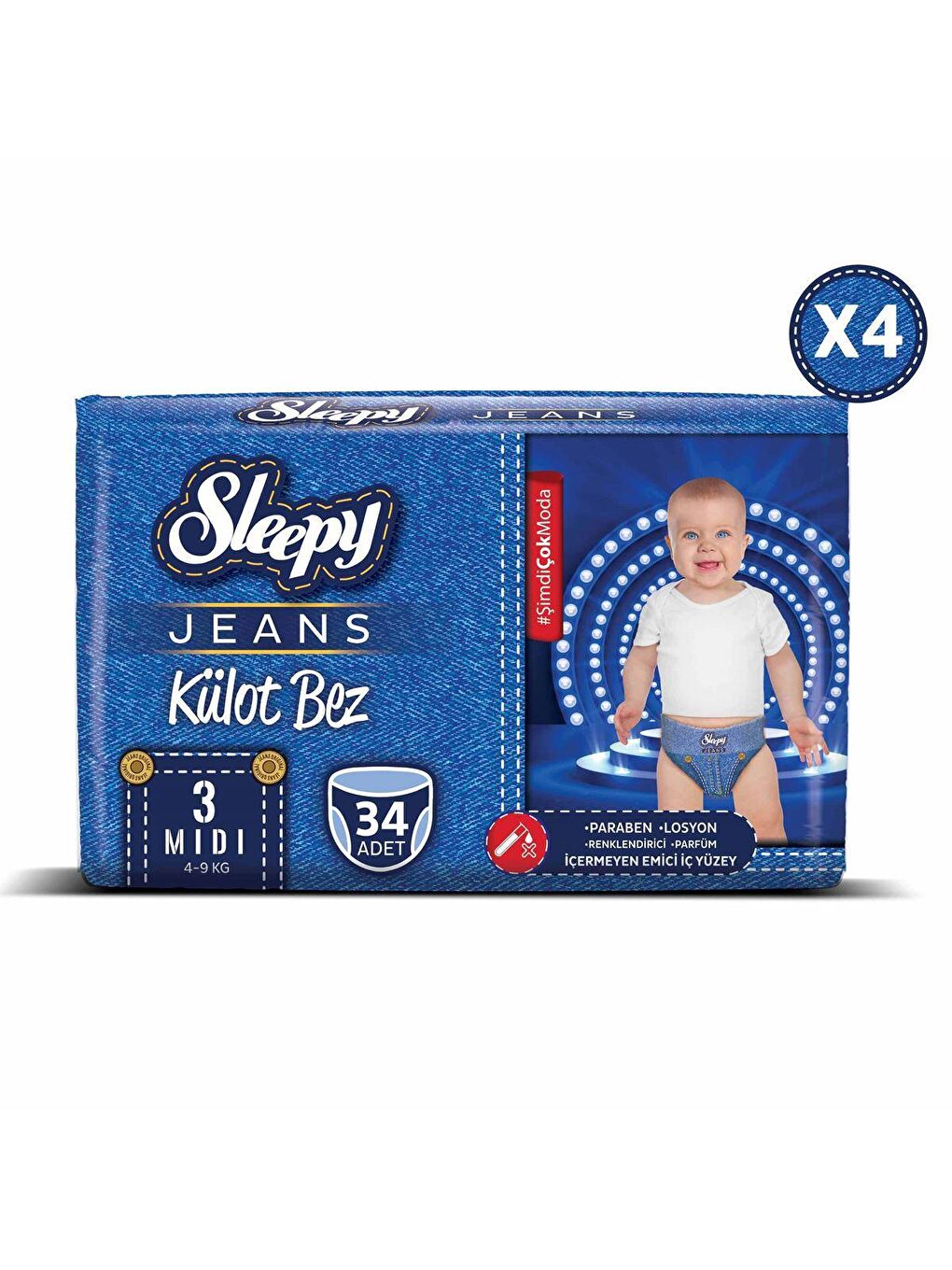 Sleepy Açık Lacivert Jeans KÜLOT Bez 3 Numara Midi 4’lü Jumbo 136 Adet - 1