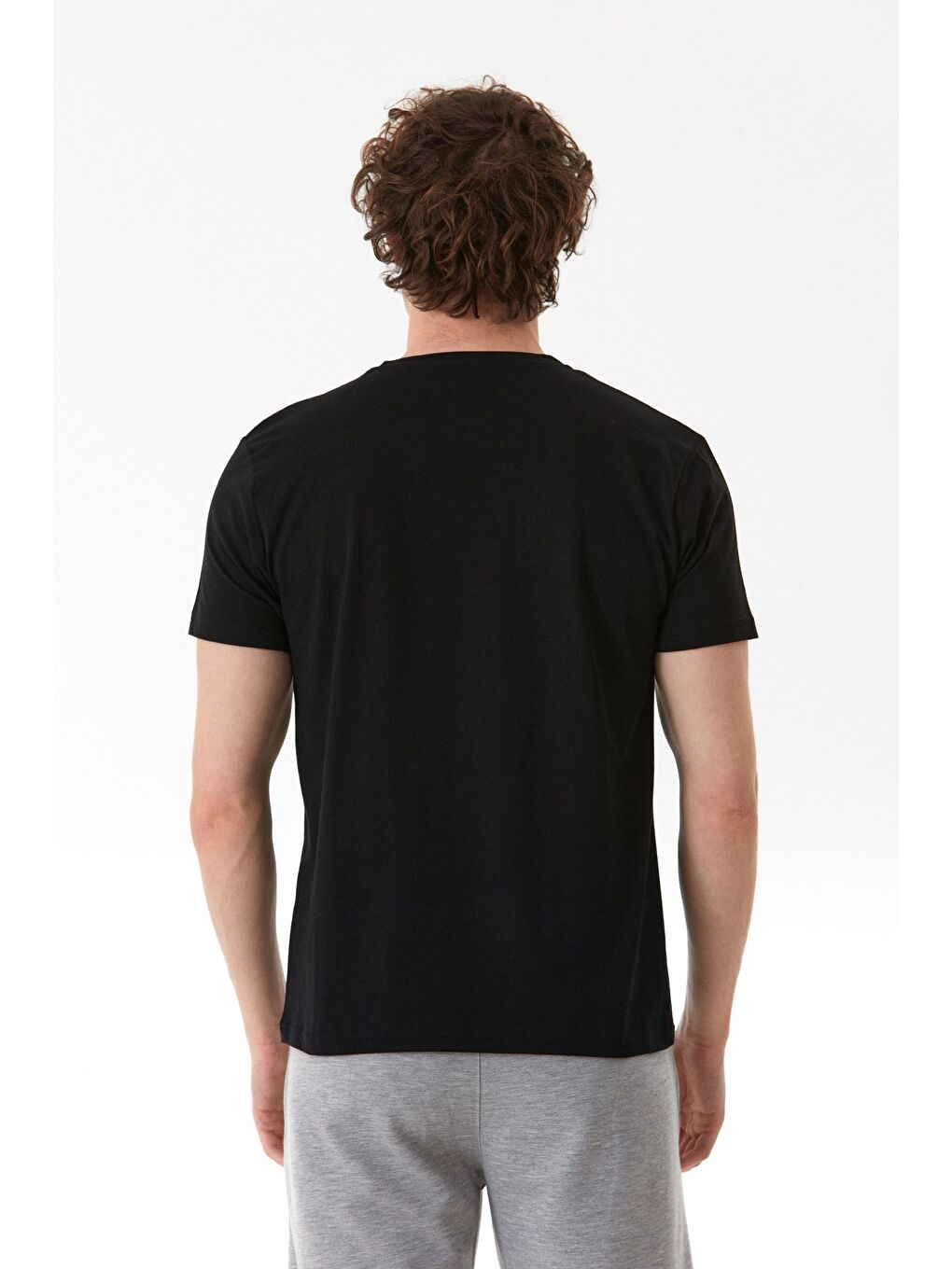 Siyah Yazı Baskılı Bisiklet Yaka %100 Pamuk Tişört-3