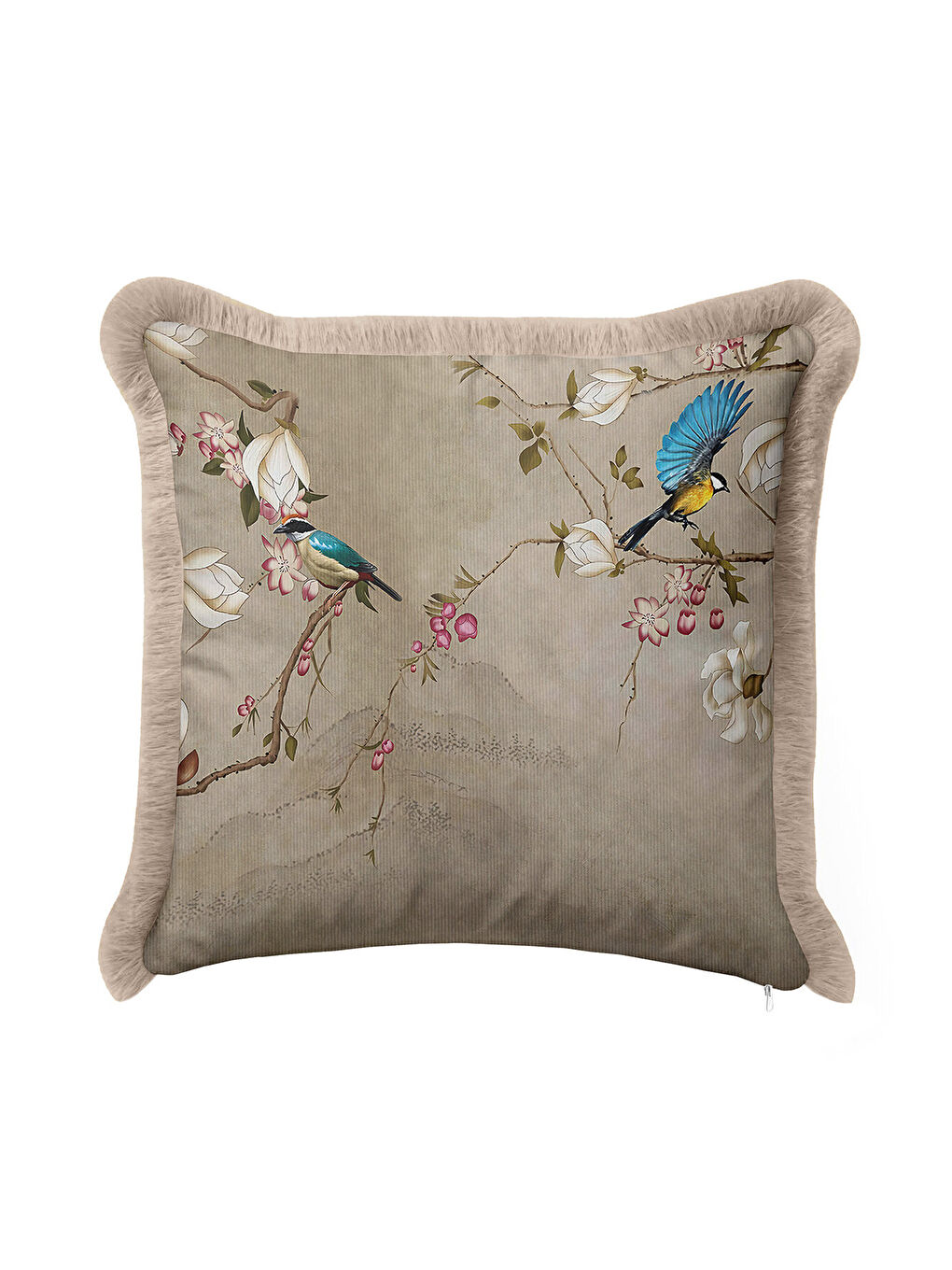 Karışık Lüks Vintage Kuşlu Saçaklı Yastık Kılıfı - Zarif Doğal Çiçekli Klasik Bohem Püsküllü Kırlent Kılıfı-2