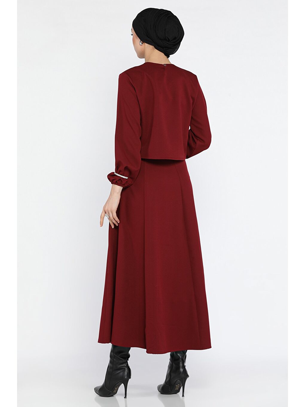 Bordo Fiyonklu Bluz Etek Tesettür İkili Takım-5