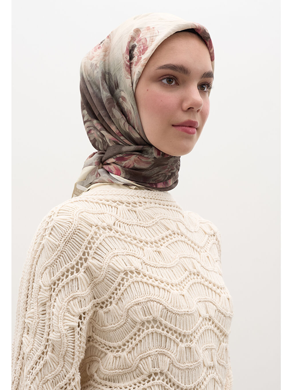 Marıelle Desen Pamuklu Viskon Eşarp Bej-2