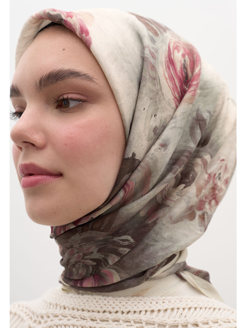 Marıelle Desen Pamuklu Viskon Eşarp Bej-3