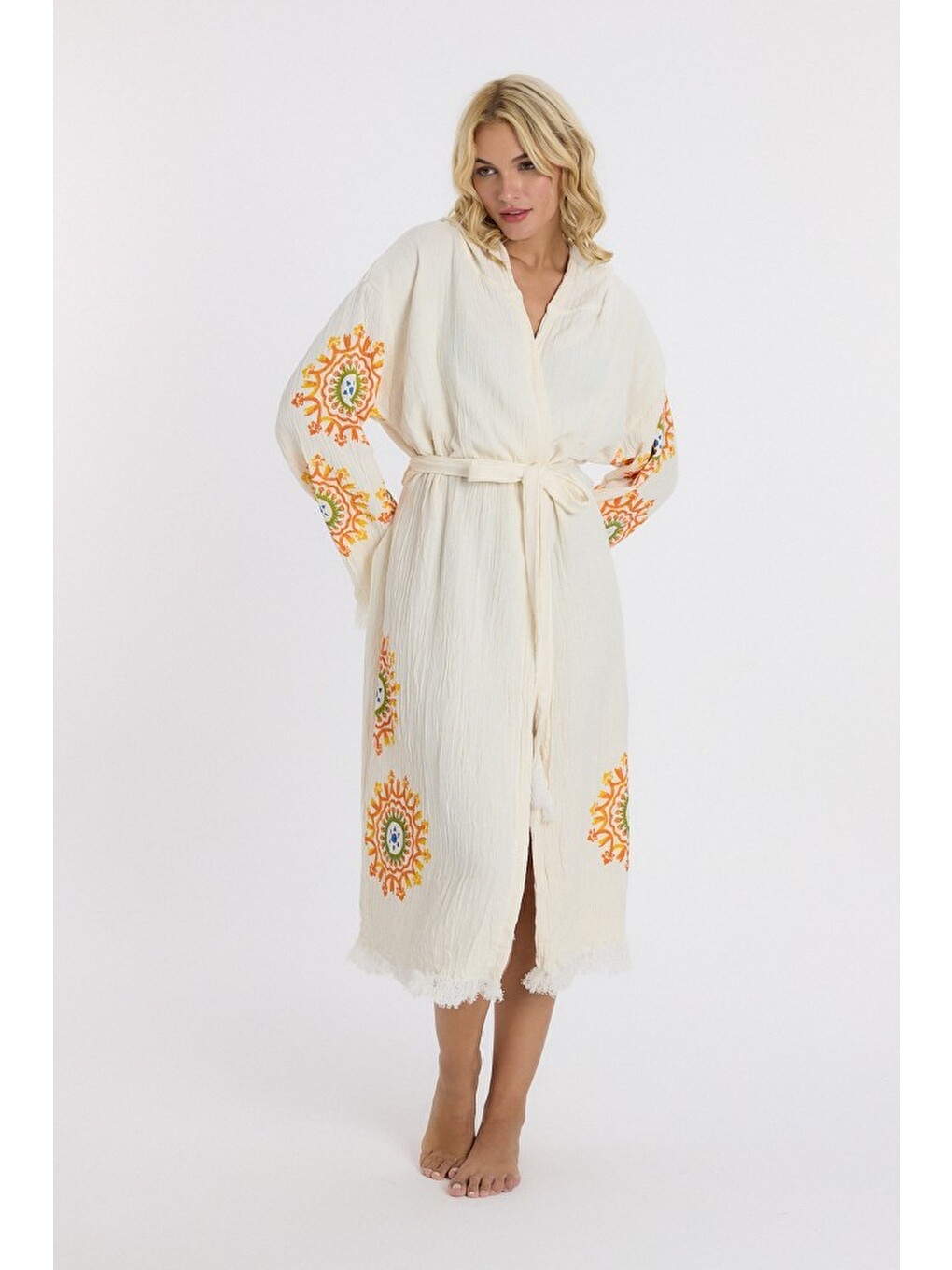 Sarı Muslin Peştemal Bornoz Banyo ve Plaj Elbisesi-2