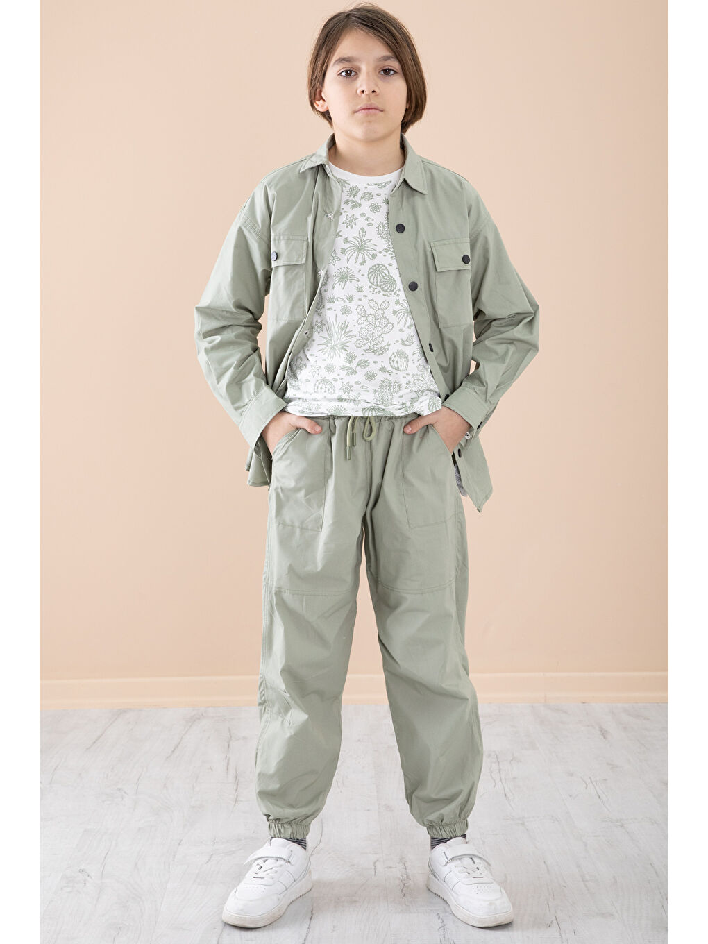 Açık Haki Erkek Çocuk Gögüs Cepli 3'lü Takım 20352-2